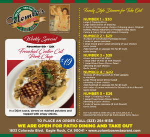 Coombo's Special Menu for November 6th