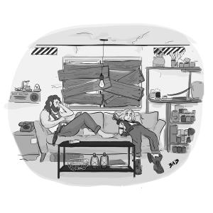 “The apocalypse movies never mentioned all the sitting around.” Sitting around during apocalypse cartoon