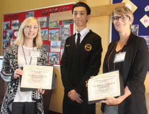 Gavin Yam presented certificates of appreciation to Kristin Norton and Amy Foell. gavin yam, Amy Foell and Kristin Norton