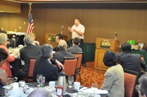 Norman van Treek of Sheldon, Mak and Anderson sponsored the July Connection Breakfast.